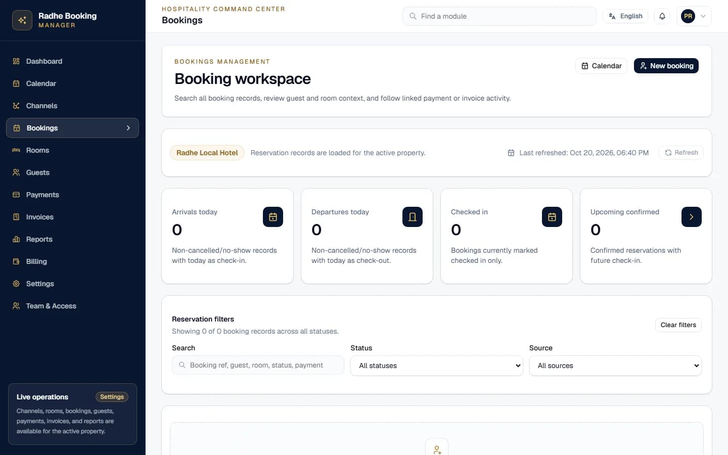 Booking Manager. Screenshot