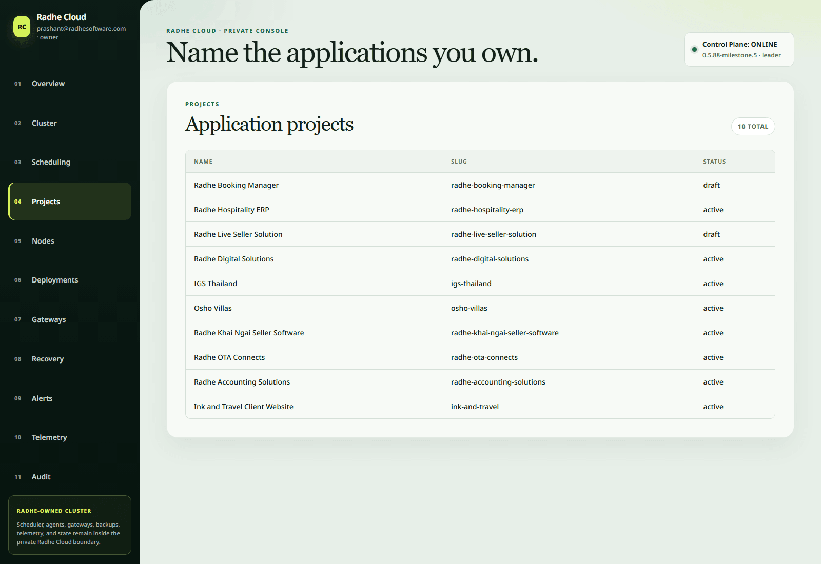 Radhe Cloud application list