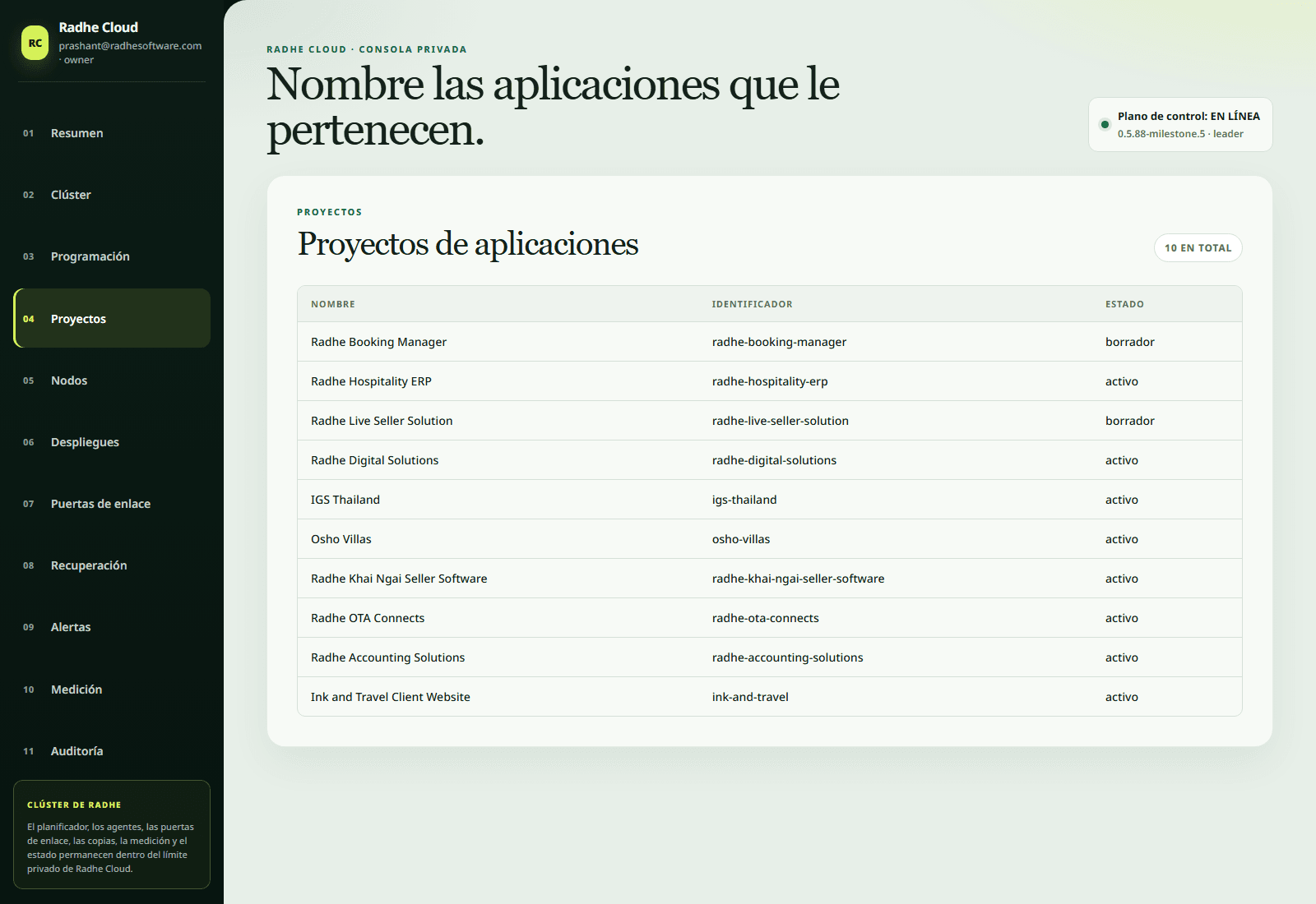Lista de aplicaciones de Radhe Cloud