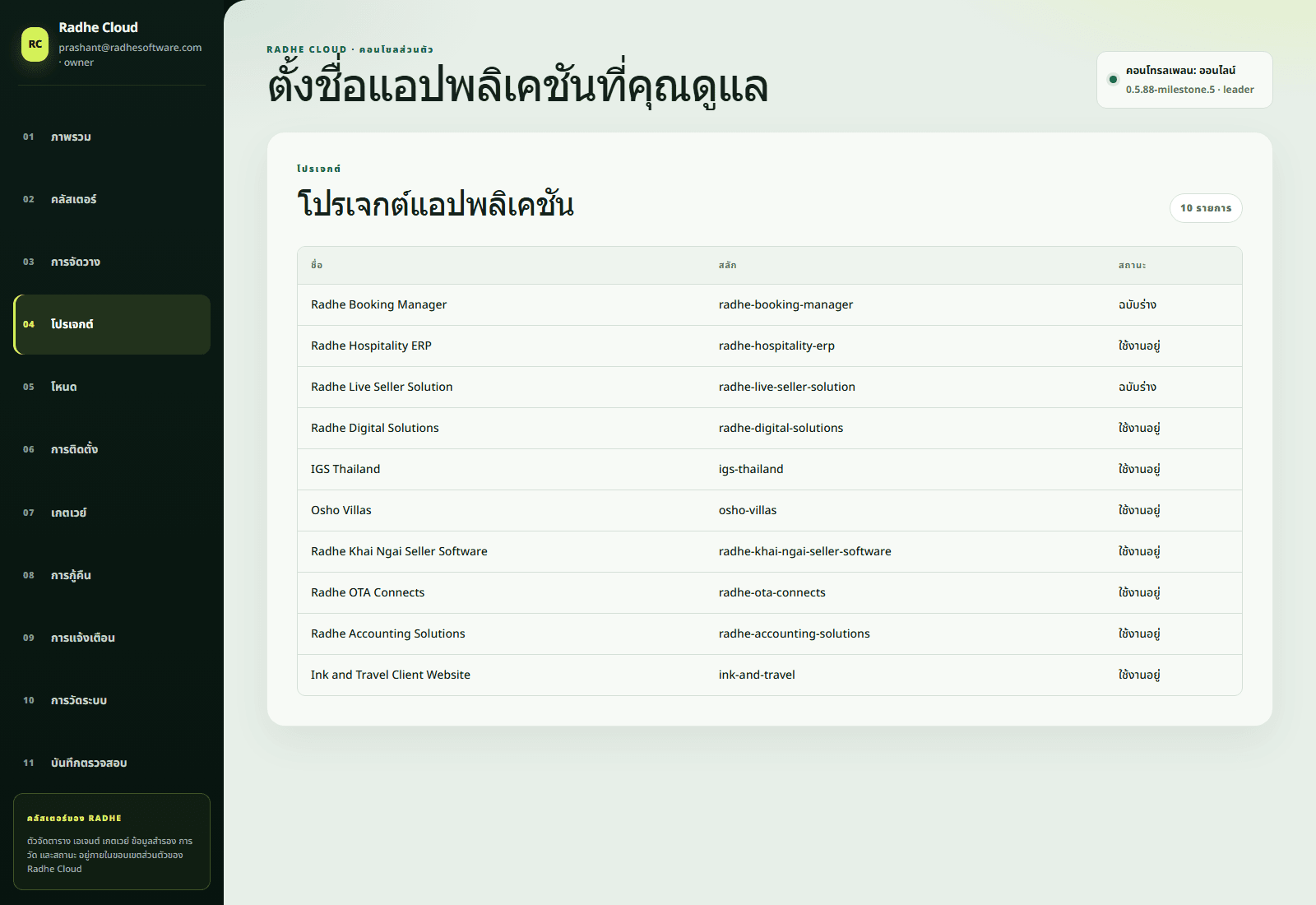 รายการแอปพลิเคชันของ Radhe Cloud