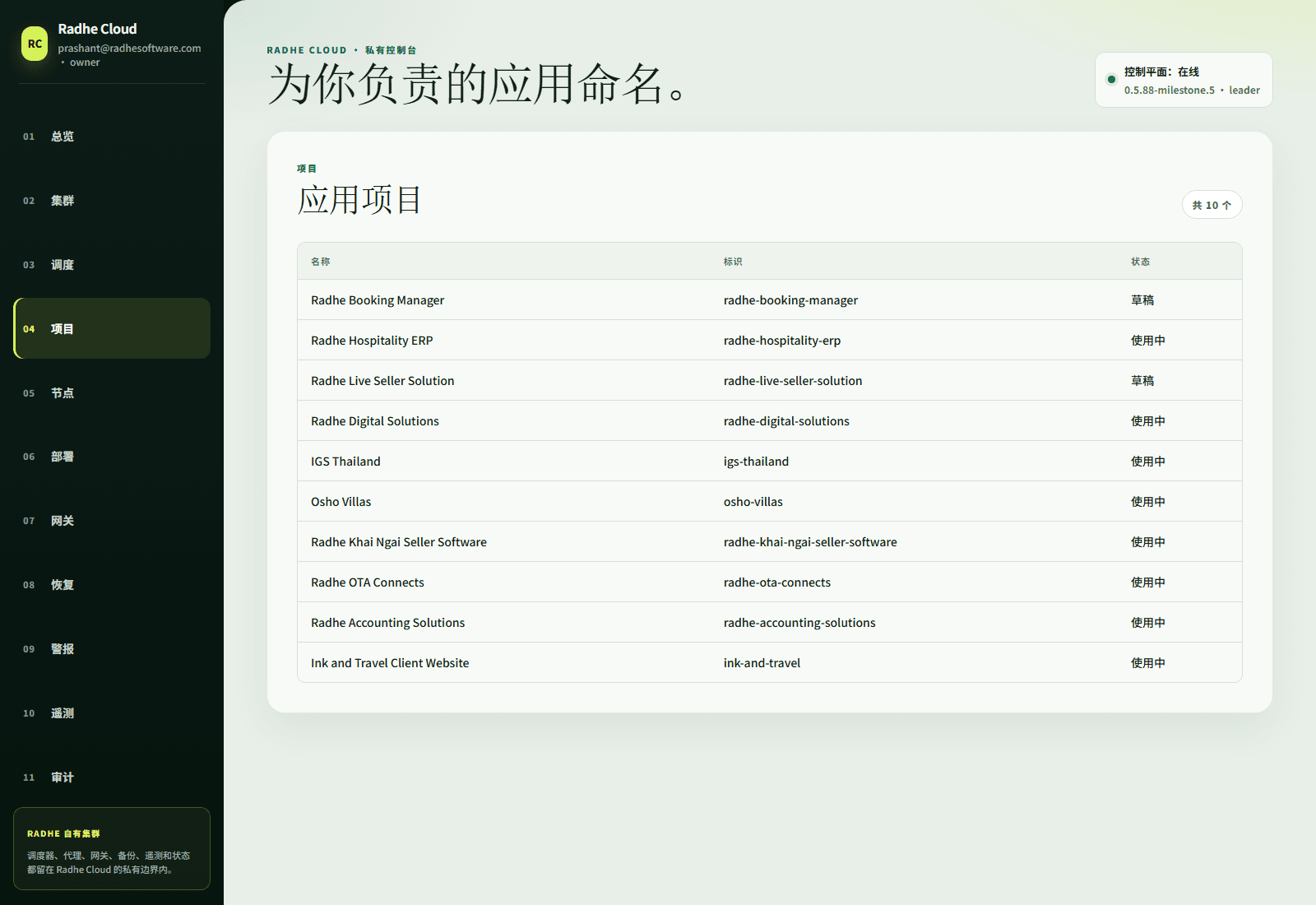 Radhe Cloud 应用清单