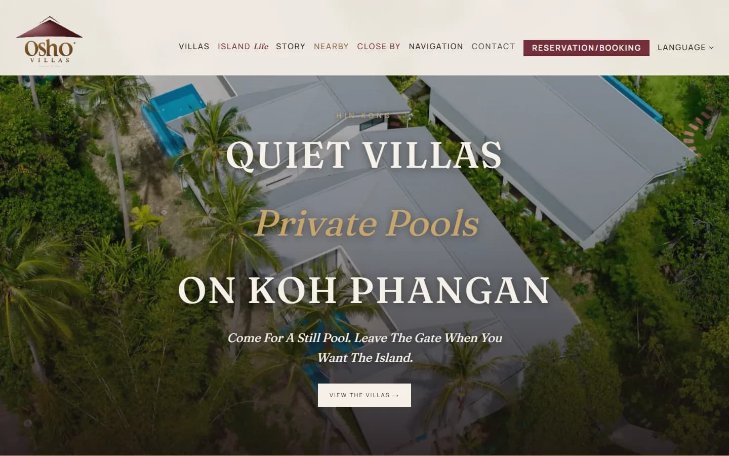 Screenshot of the delivered Osho Villas pool villa website