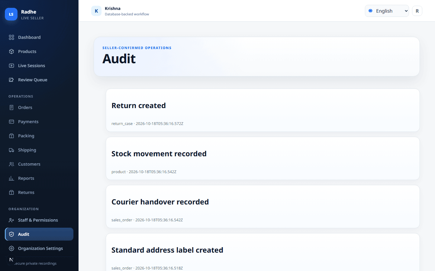 Every confirmation, allocation, reprint, and refund is attributable.
