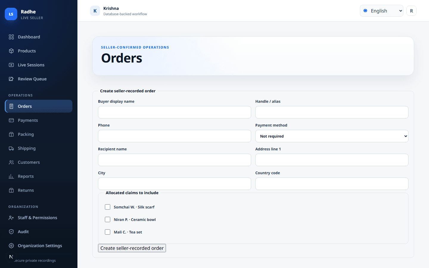 Orders show confirmed, unpaid, packed, and wait-listed in one list.