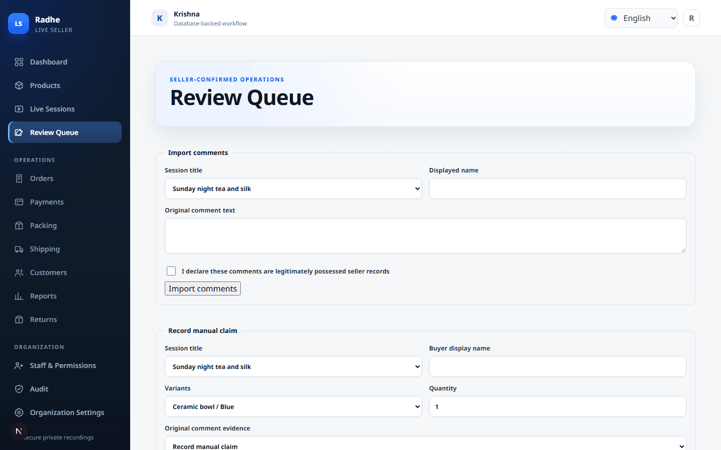 Review queue next to original comment text. Confirm, reject, or leave unresolved.
