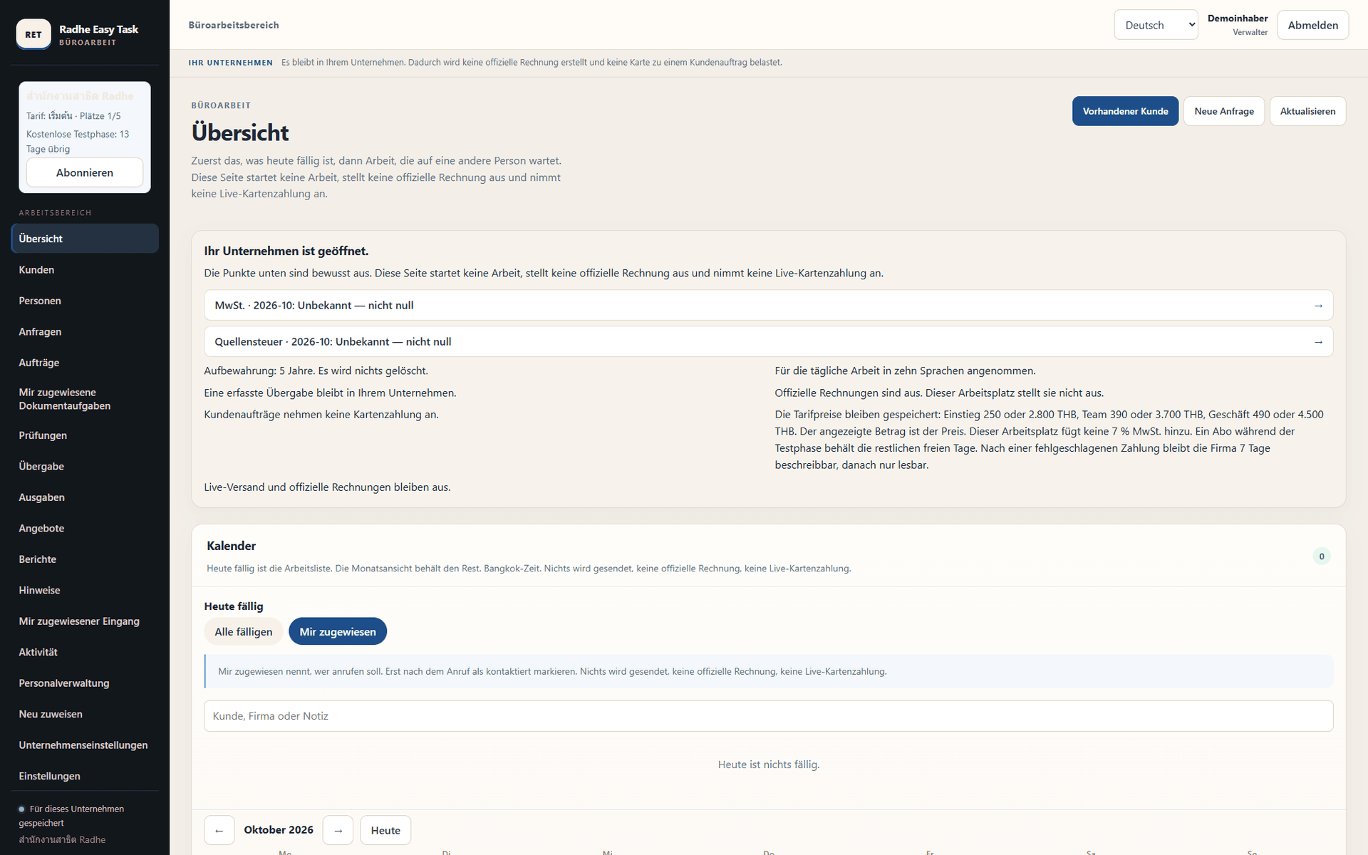 Arbeitsplatz Radhe Easy Task CRM