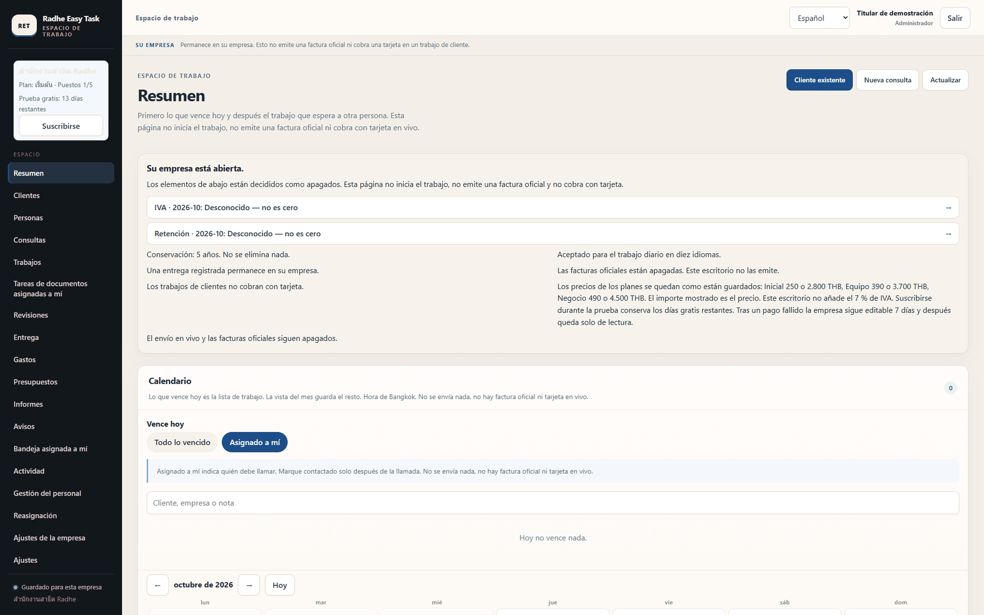 Escritorio de Radhe Easy Task CRM