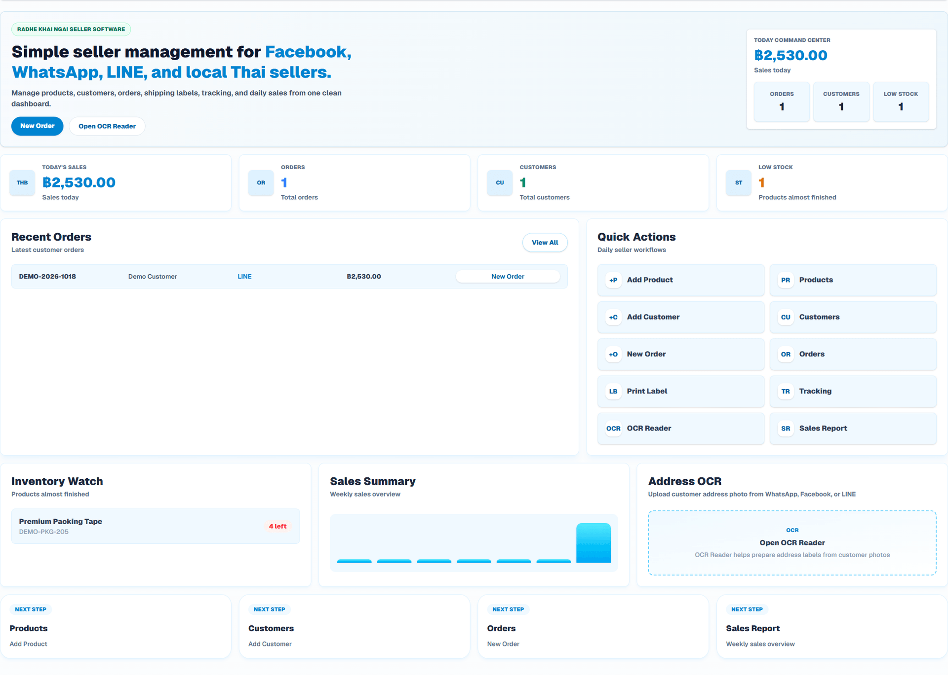 Dashboard (English interface). Genuine screen from the approved application library.