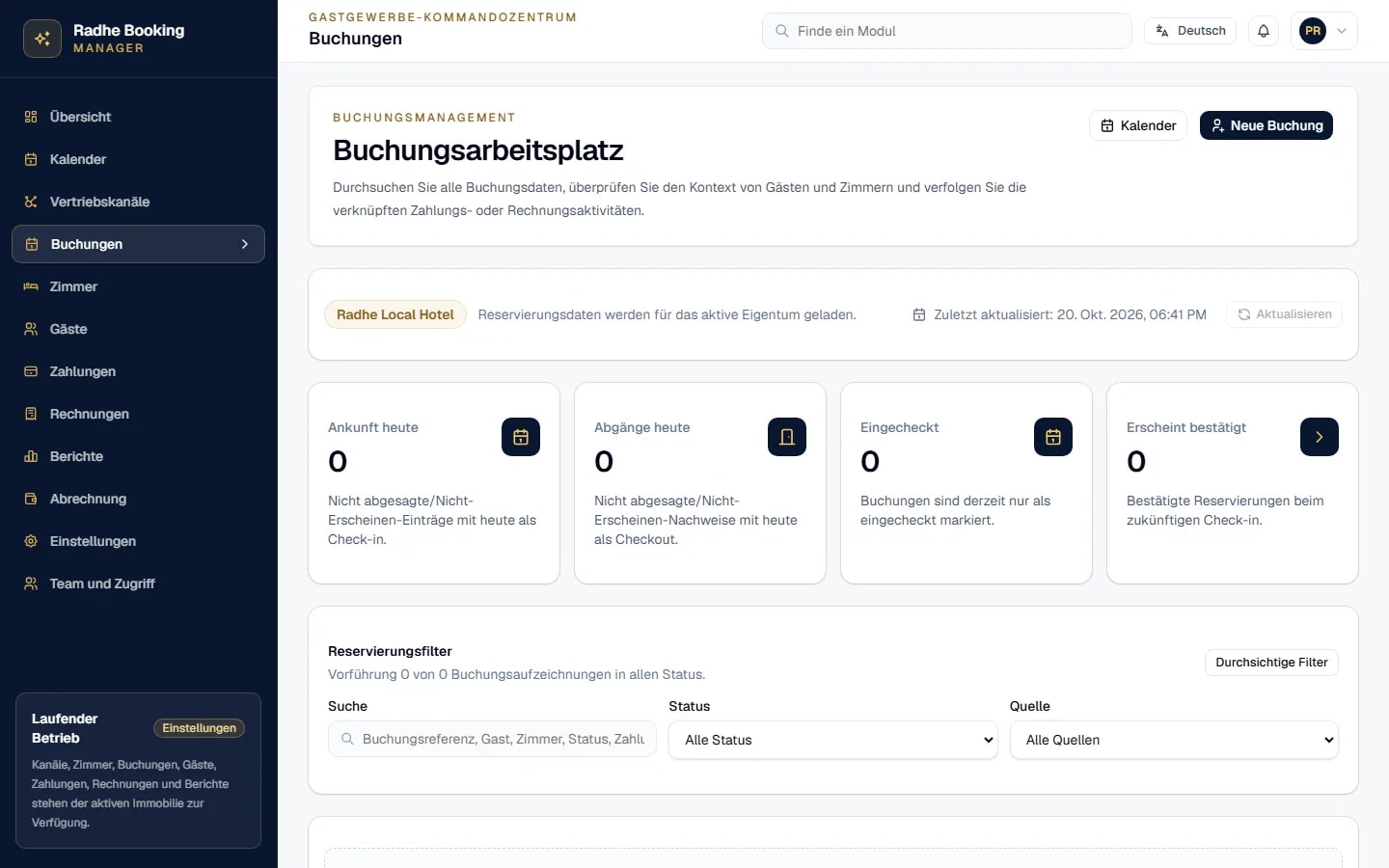 Radhe Booking Manager — Buchungsverwaltung (Deutsche Benutzeroberfläche)