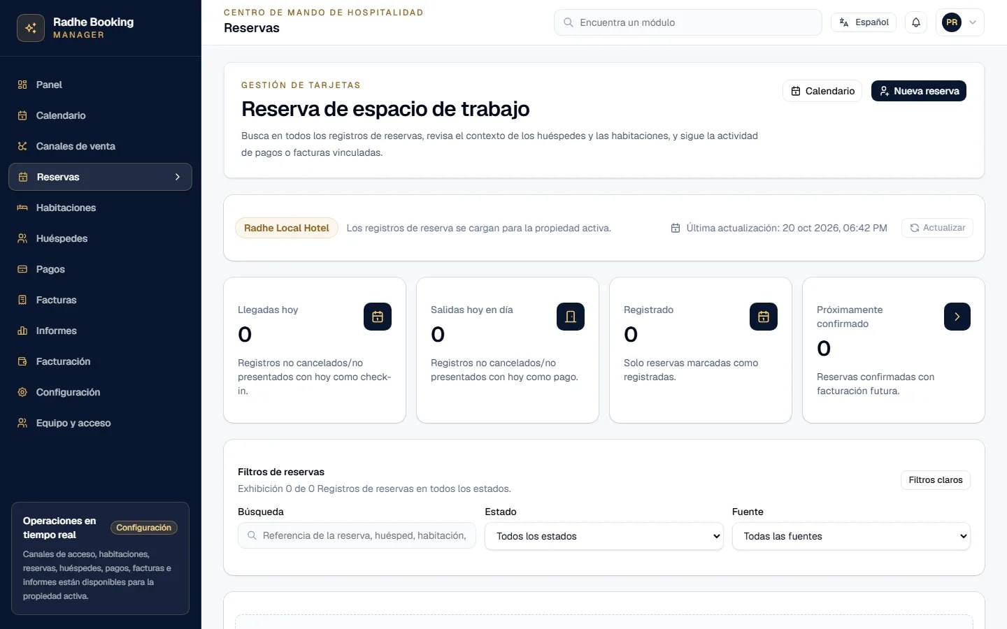 Radhe Booking Manager — Gestión de reservas (Interfaz en español)