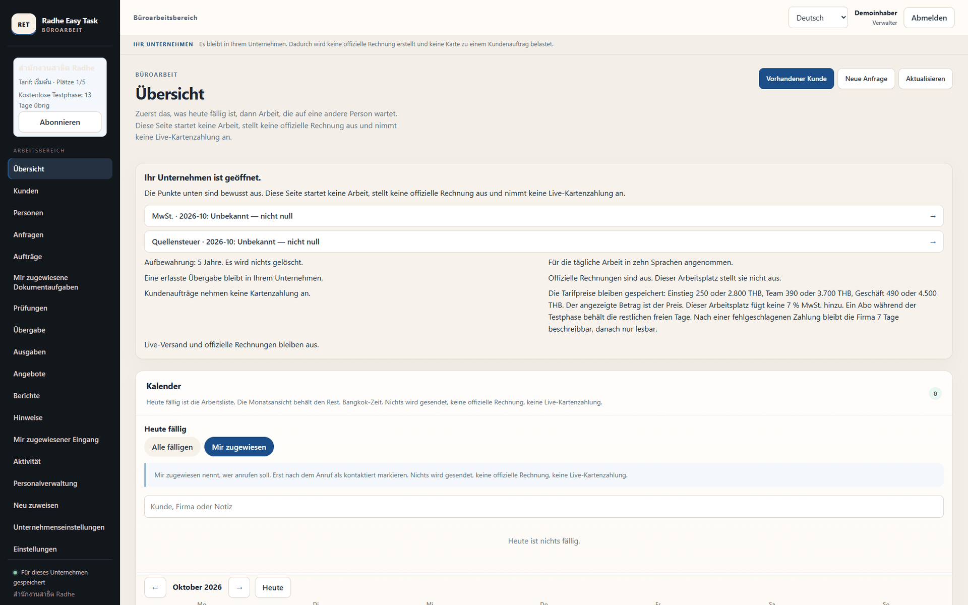 Arbeitsplatz Radhe Easy Task CRM