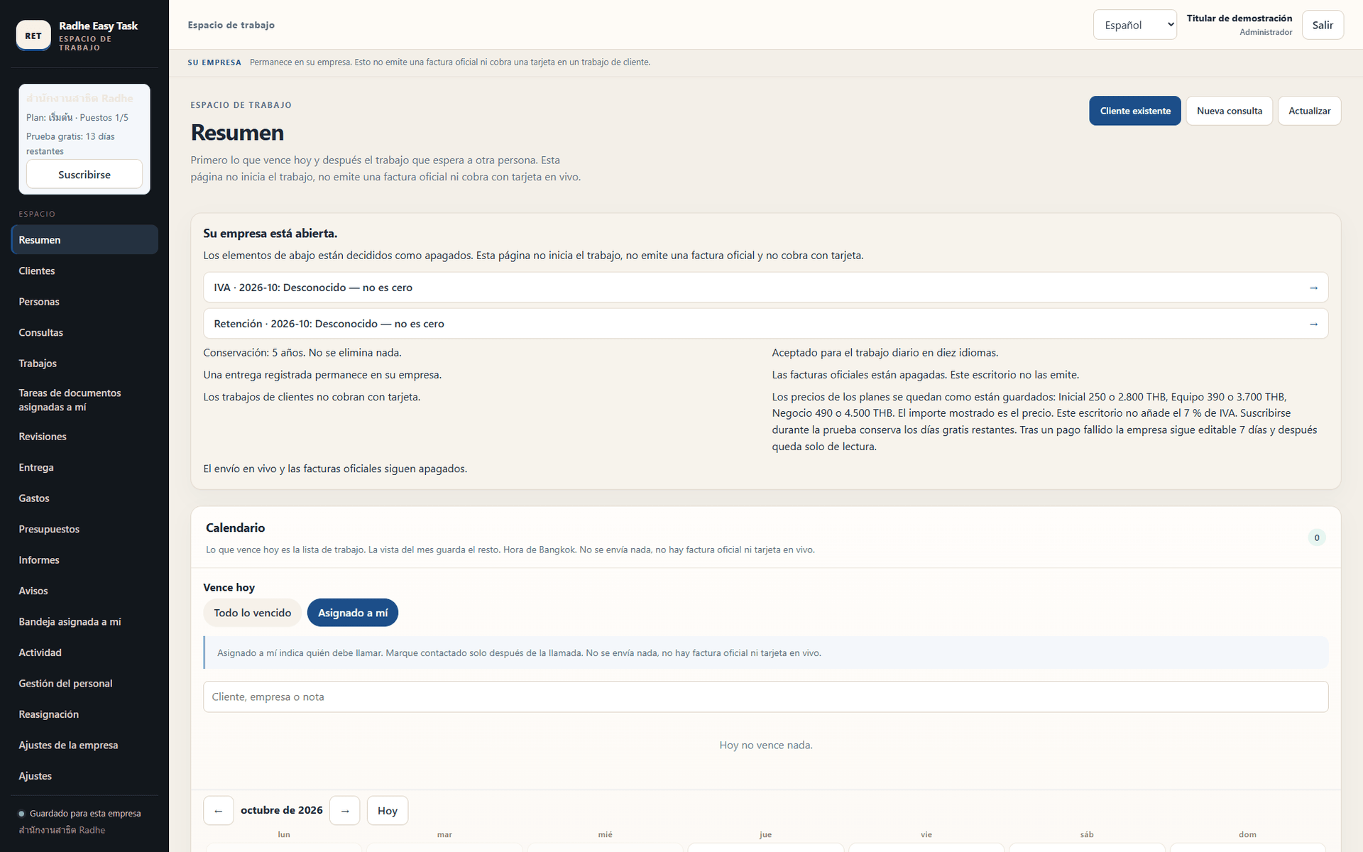 Escritorio de Radhe Easy Task CRM