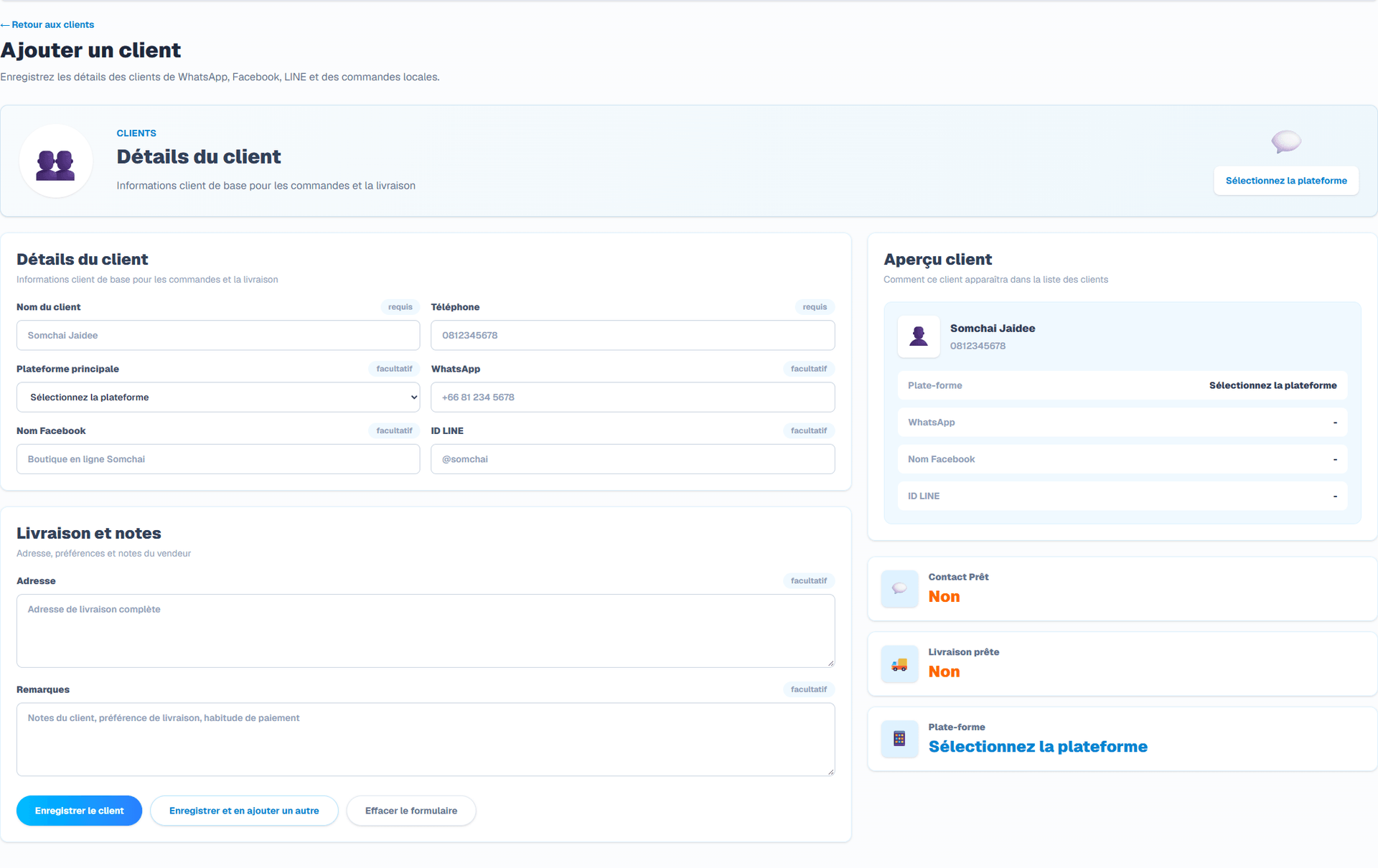 Ajouter un client (Interface en français). Écran authentique issu de la bibliothèque approuvée de l’application.