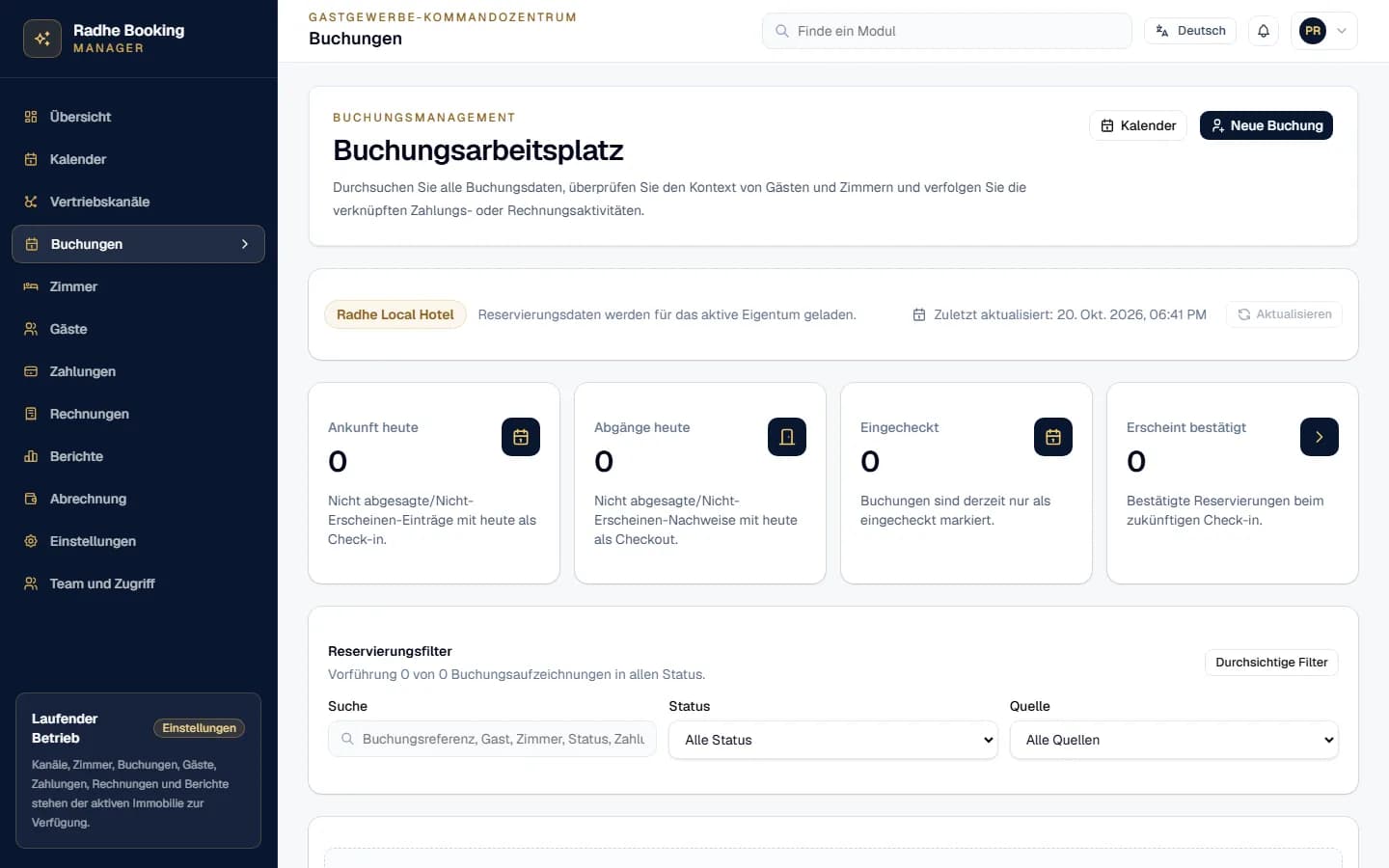 Booking Manager. Screenshot