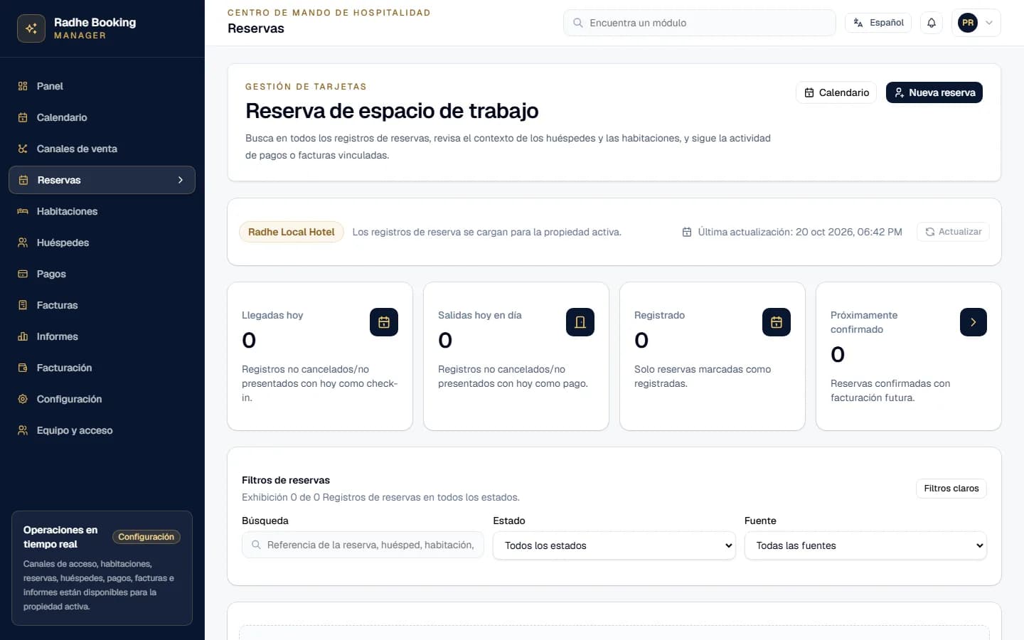 Booking Manager. Captura de pantalla