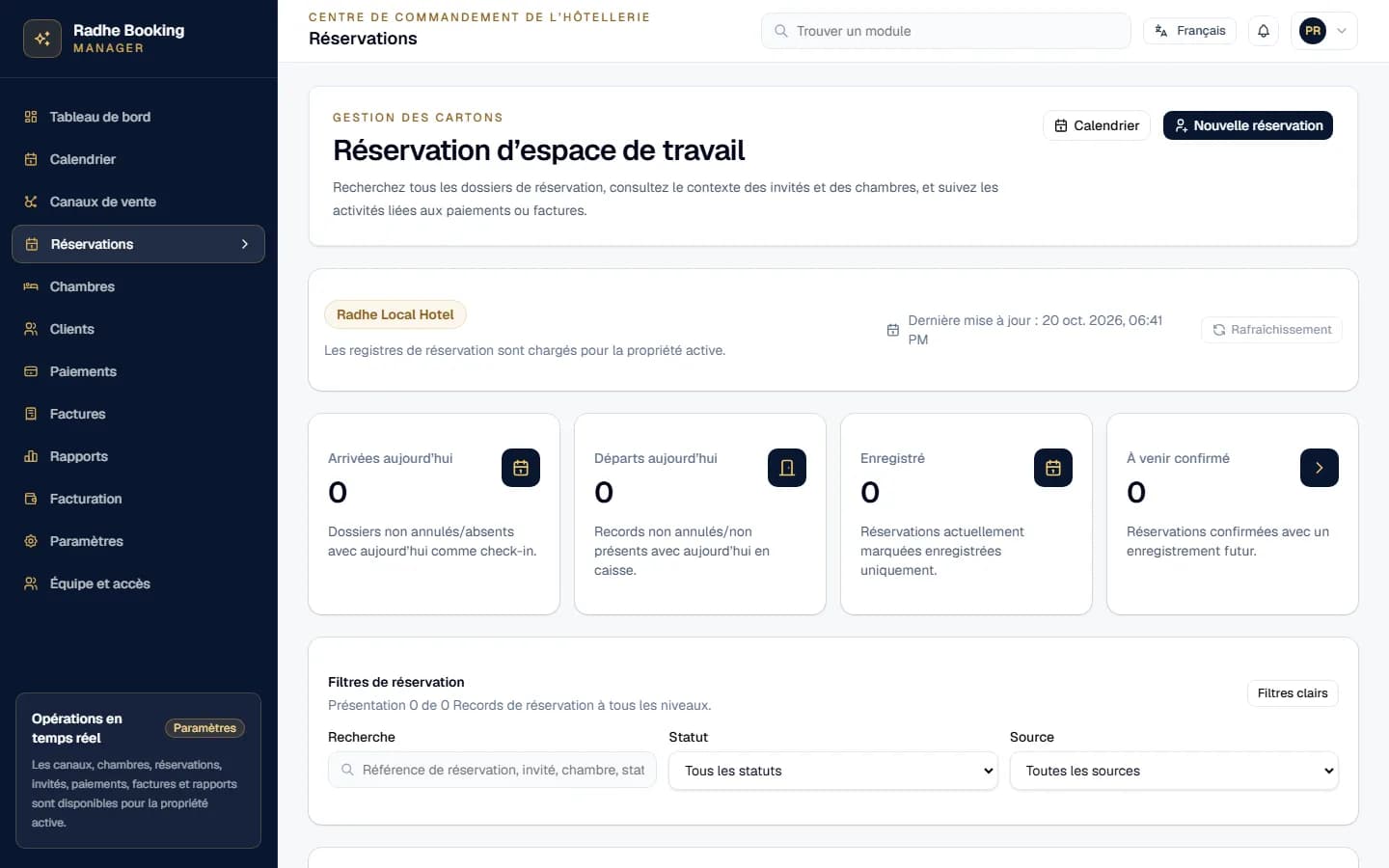Booking Manager. Capture d’écran