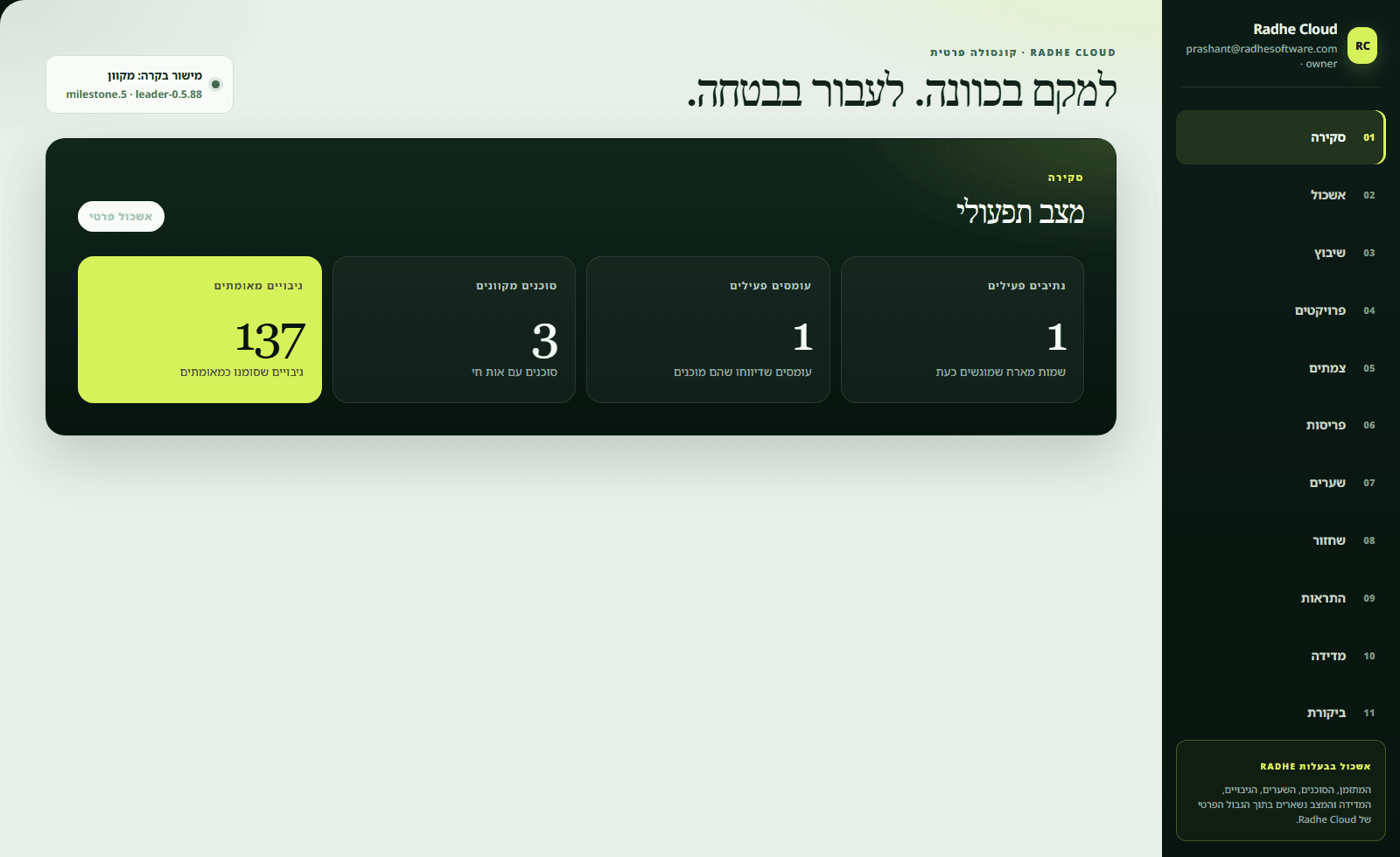 Radhe Cloud. צילום מסך