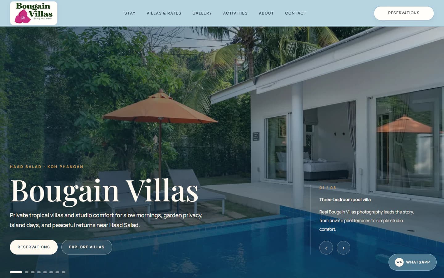 ภาพหน้าจอเว็บไซต์ลูกค้า Bougain Villas ที่ส่งมอบแล้ว