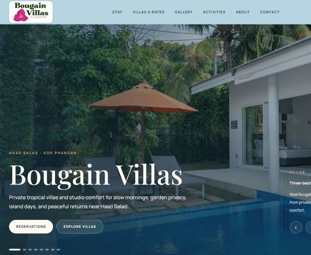 Screenshot der ausgelieferten Kundenwebsite von Bougain Villas