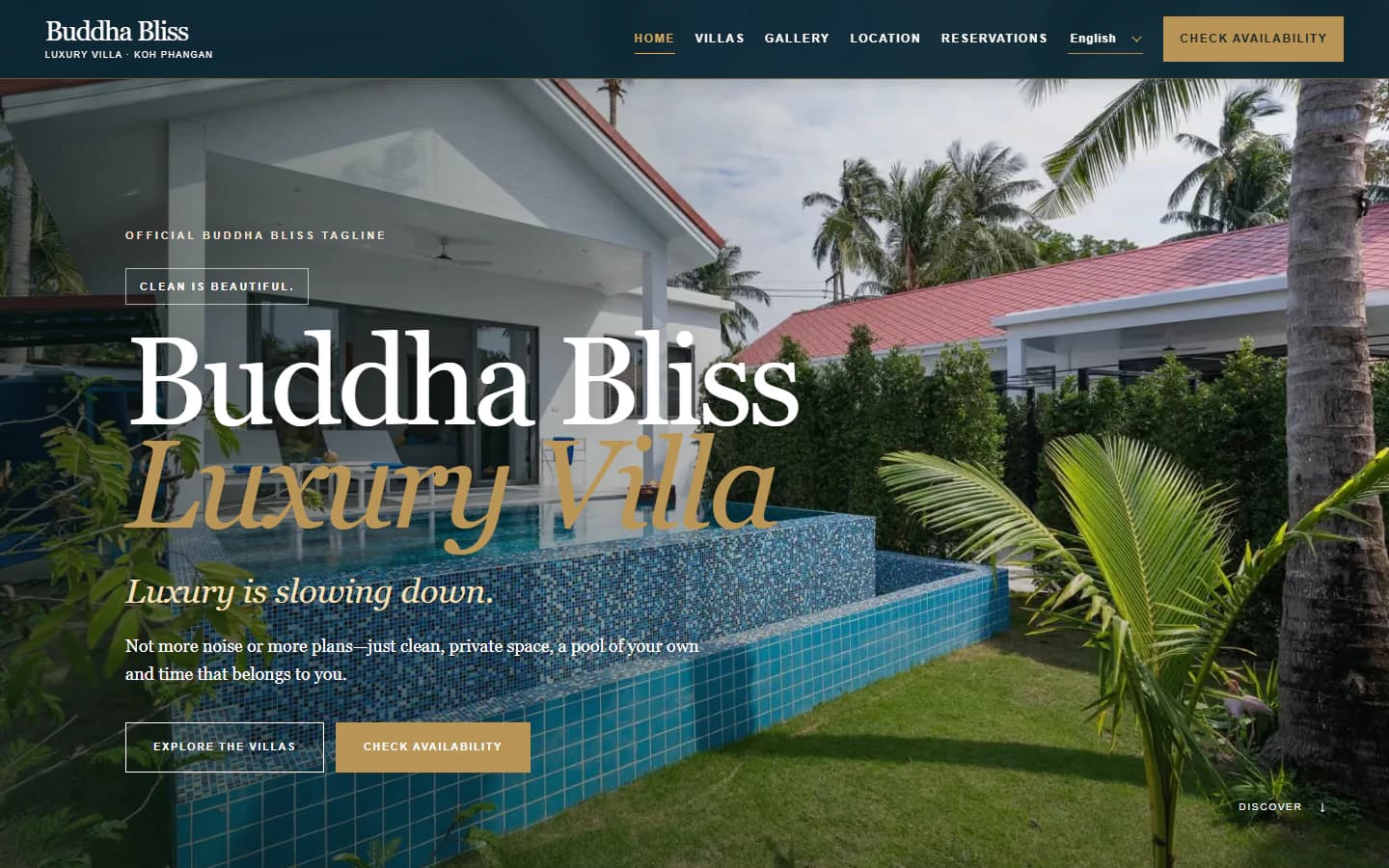 ภาพหน้าจอเว็บไซต์ลูกค้า Buddha Bliss Luxury Villa ที่ส่งมอบแล้ว