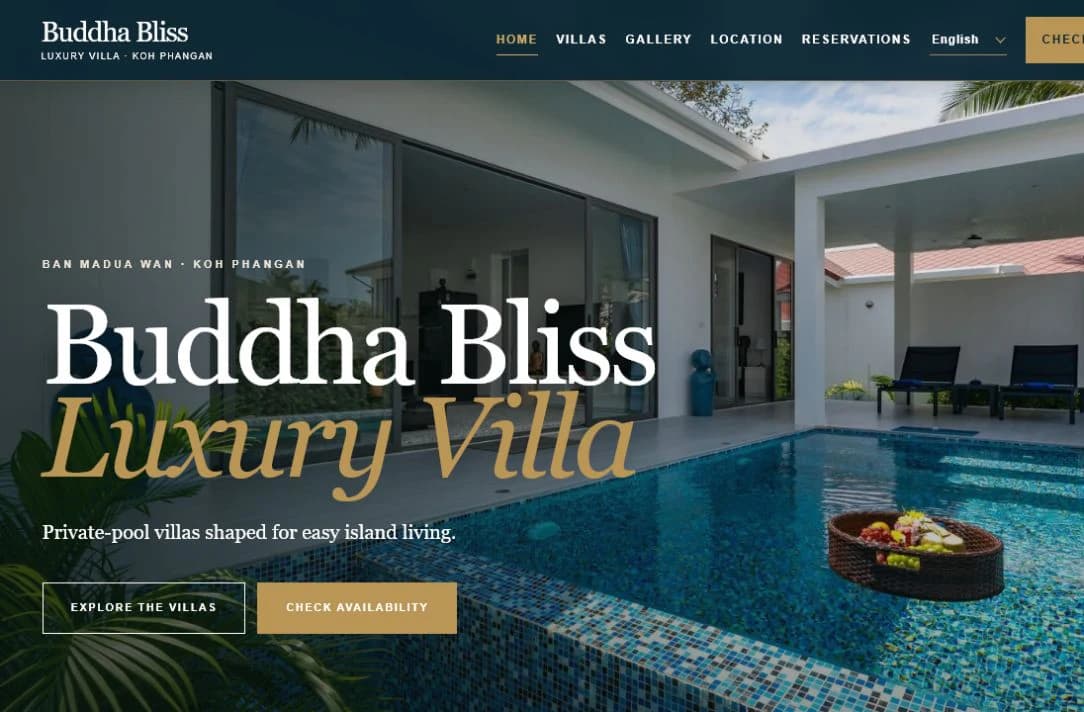 Screenshot der ausgelieferten Kundenwebsite von Buddha Bliss Luxury Villa