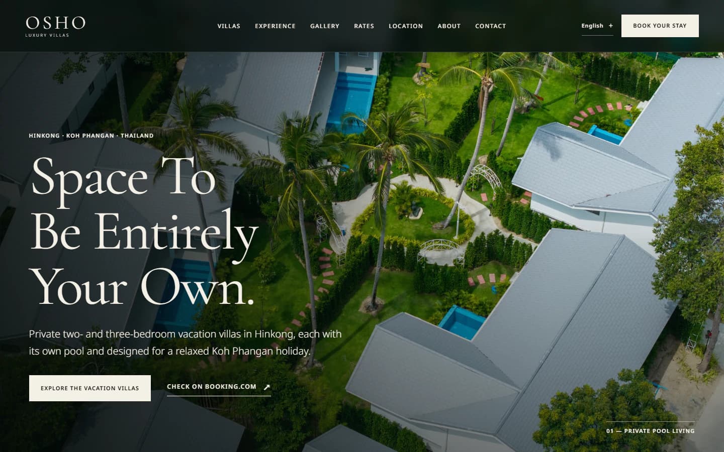 Screenshot of the delivered Osho Luxury Villas client website