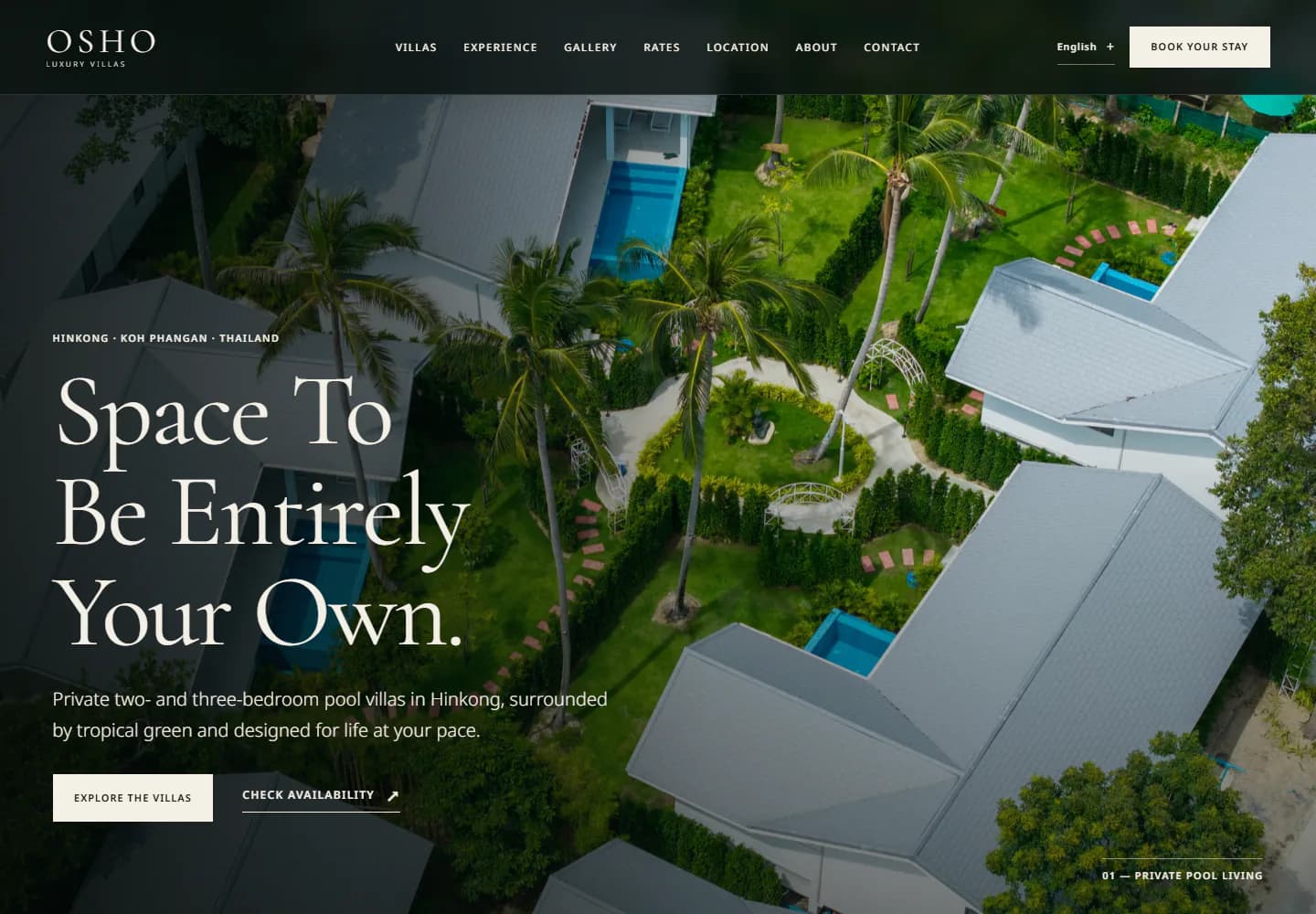 Screenshot der ausgelieferten Kundenwebsite von Osho Luxury Villas