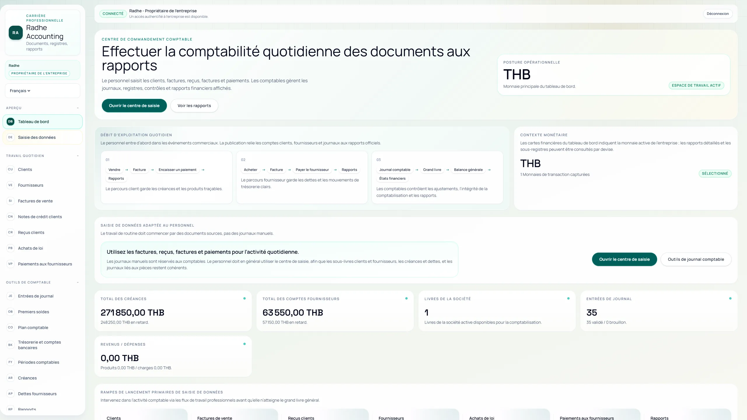 Centre de commande comptable — Radhe Accounting Solutions